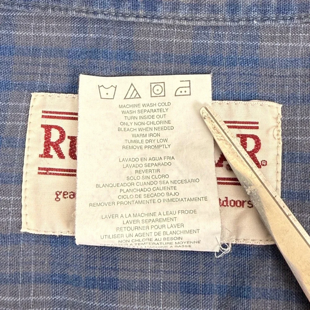 VTG Wrangler Rugged Wear Mens XL Blue Plaid Long Sleeve‎ Button Down Shirt
